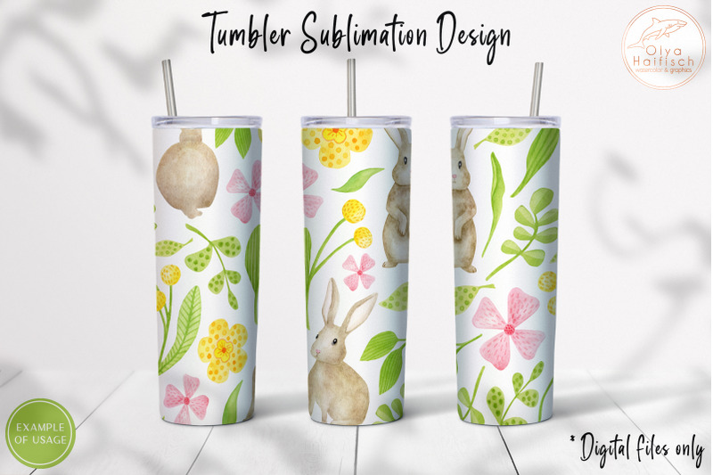 watercolor-rabbit-and-flowers-tumbler-sublimation-png