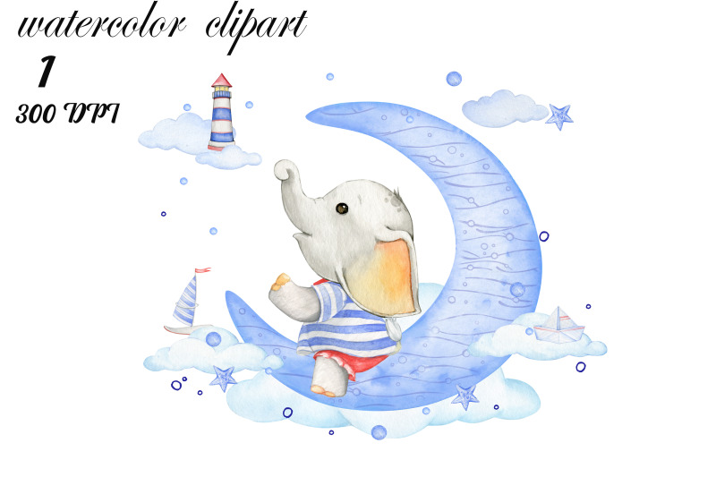 watercolor-elephant-baby-clipart-cute-nautical-sea-ocean-kids-clip-ar