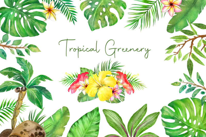 tropical-greenery-watercolor-set-tropical-leaves-flowers