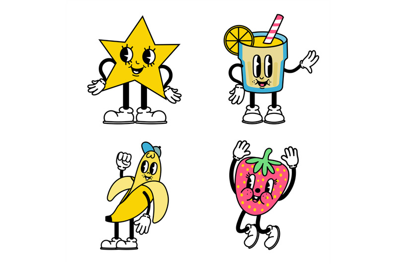 trendy-abstract-cartoon-character-strawberry-and-banana