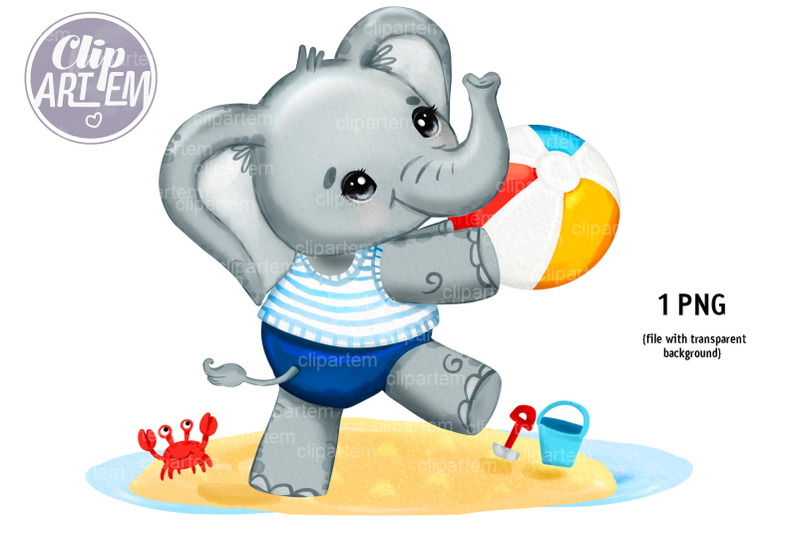 sweet-boy-elephant-beach-ball-sea-clip-art-png