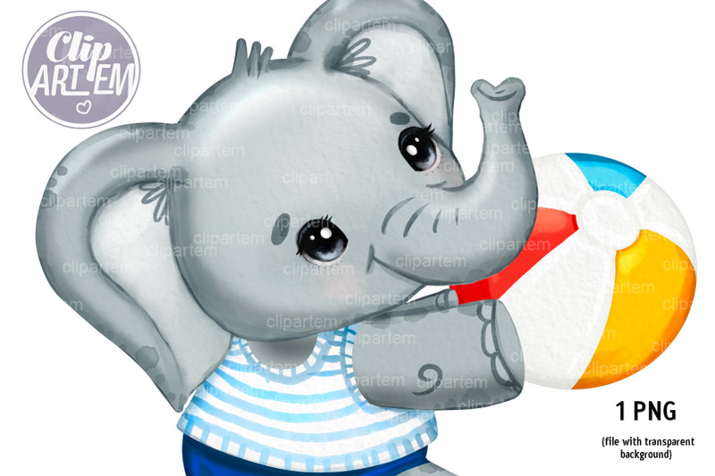 sweet-boy-elephant-beach-ball-sea-clip-art-png