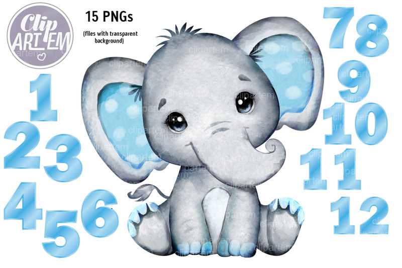 blue-gray-elephant-baby-boy-1-to-12-month-numbers-clip-art-15-png-set