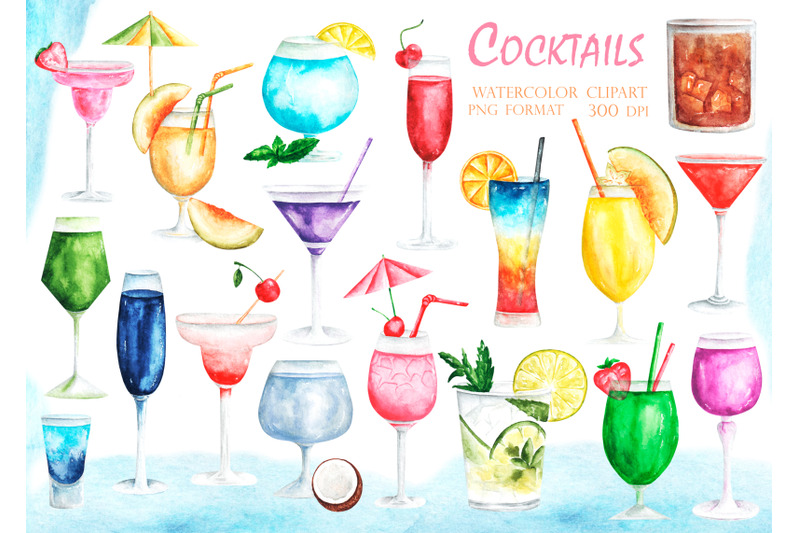 cocktails-watercolor-clipart-alcoholic-cocktails-milkshakes-fruit