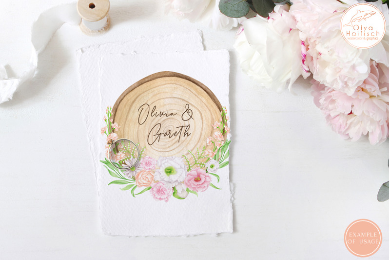 watercolor-floral-wood-sign-clipart-wooden-slice-with-flowers-png