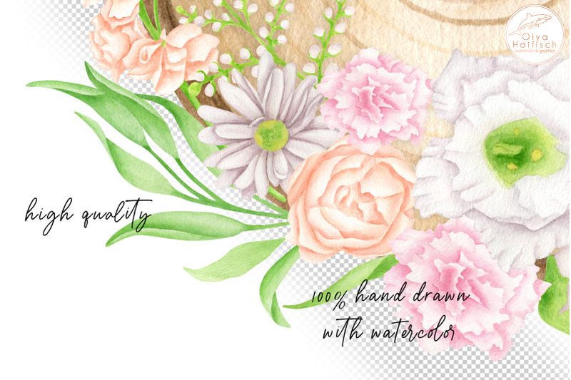 watercolor-floral-wood-sign-clipart-wooden-slice-with-flowers-png