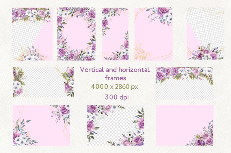 frames-with-watercolor-purple-roses