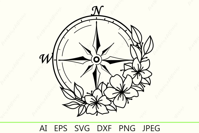 compass-with-flowers-svg-travel-logo-vintage-compass-rose