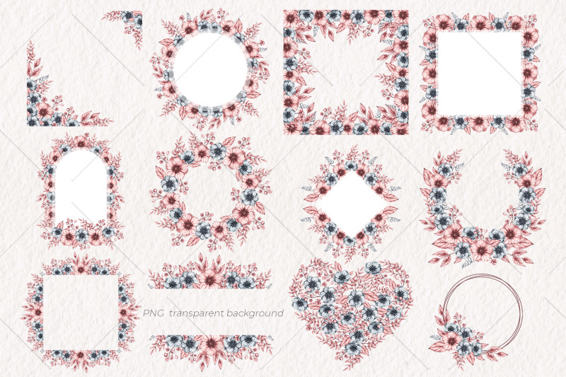 flowers-amp-berries-heart-and-frames-watercolor-clipart-png