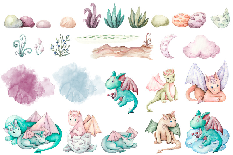 dragons-watercolor-clipart-sublimation-designs