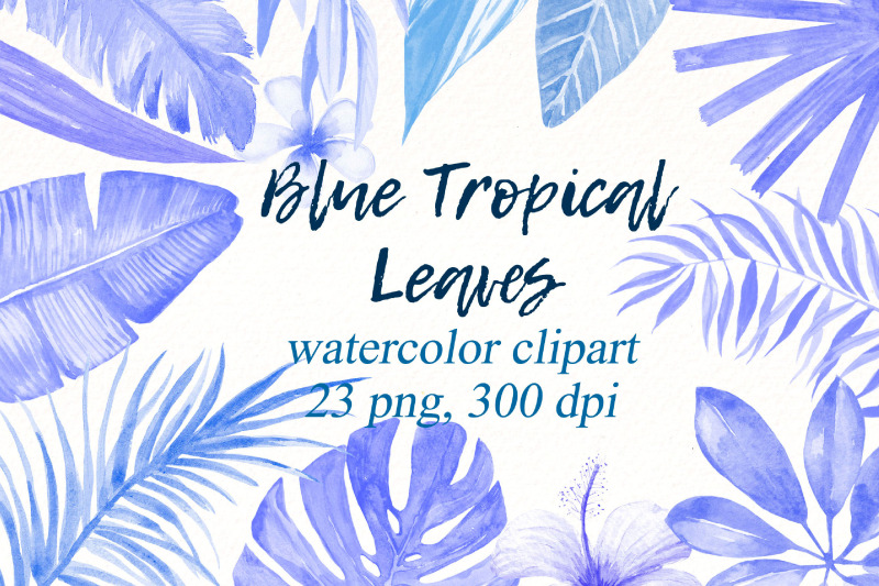 blue-tropical-leaves-exotic-flowers-png-clipart-bundle