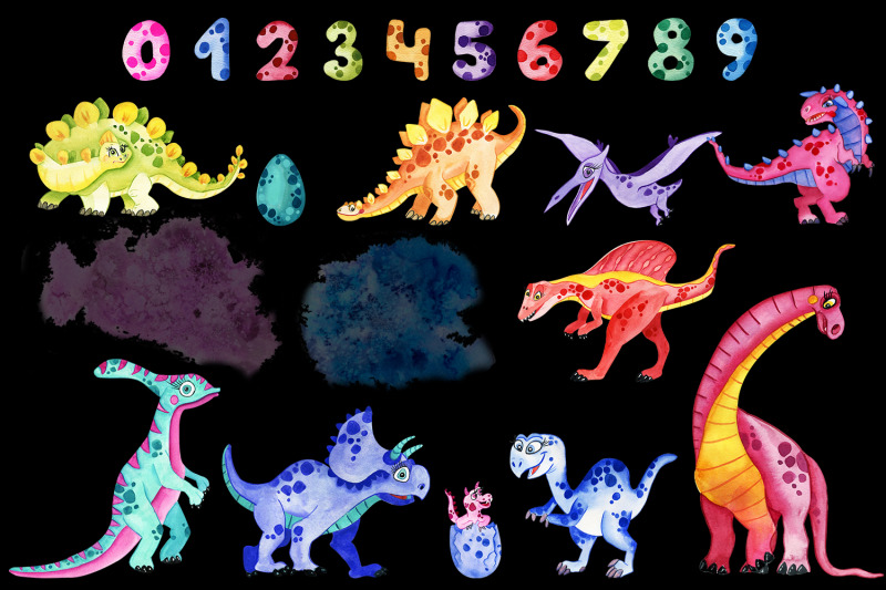 cute-dinosaurs-watercolor-clipart-sublimation-designs