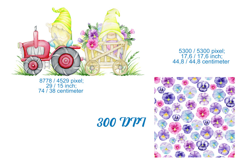 gnomes-clipart-watercolor-spring-digital-paper-garden-spring-pansie