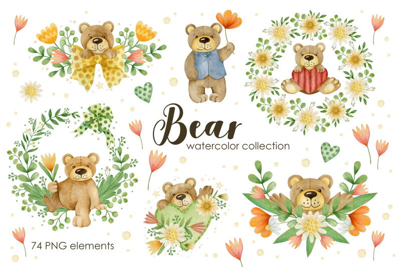 watercolor-bear-collection-wreath-floral-bouquets-arrangement