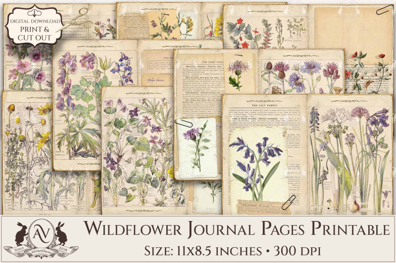 Botanical Junk Journal Pages Printable | Wildflower Junk Journal By ...