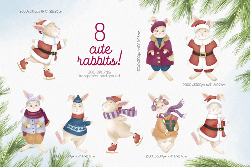 new-year-rabbits-winter-animals-illustrations