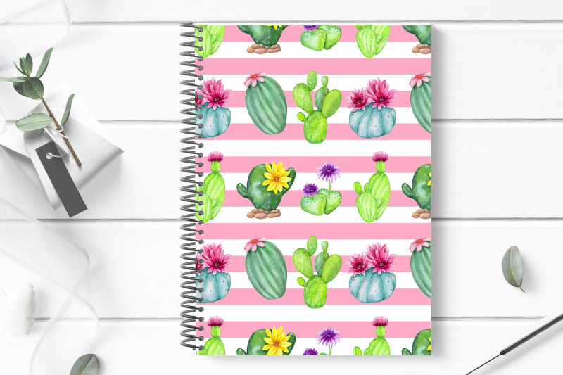 watercolor-cacti-digital-paper-cactus-seamless-pattern