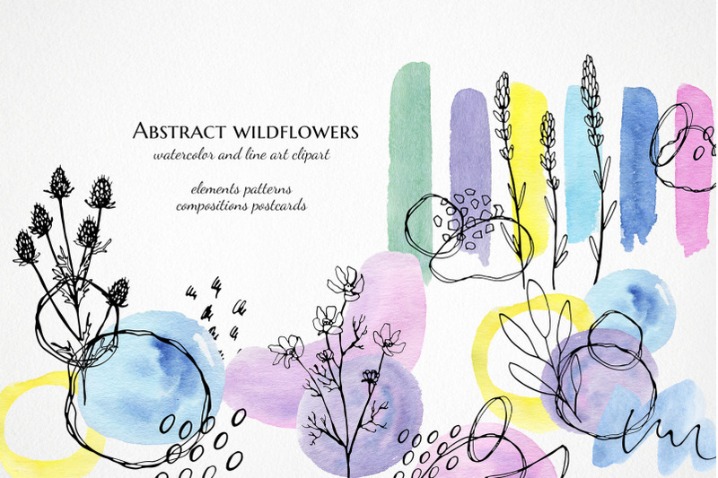 watercolor-abstract-clipart-line-art-flower-wildflower-digital-pape