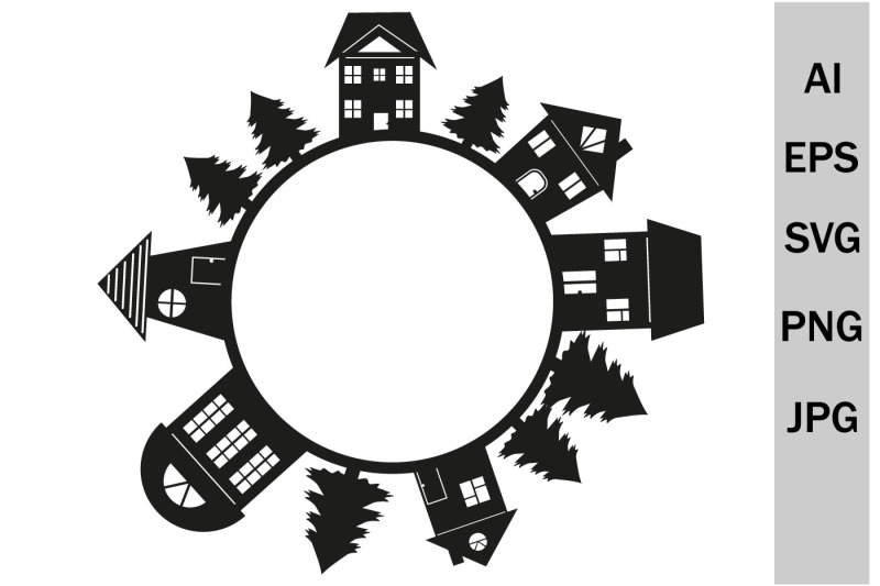 round-frame-of-svg-houses