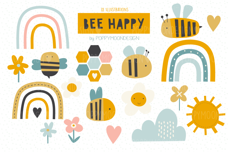 bee-happy-clipart-set