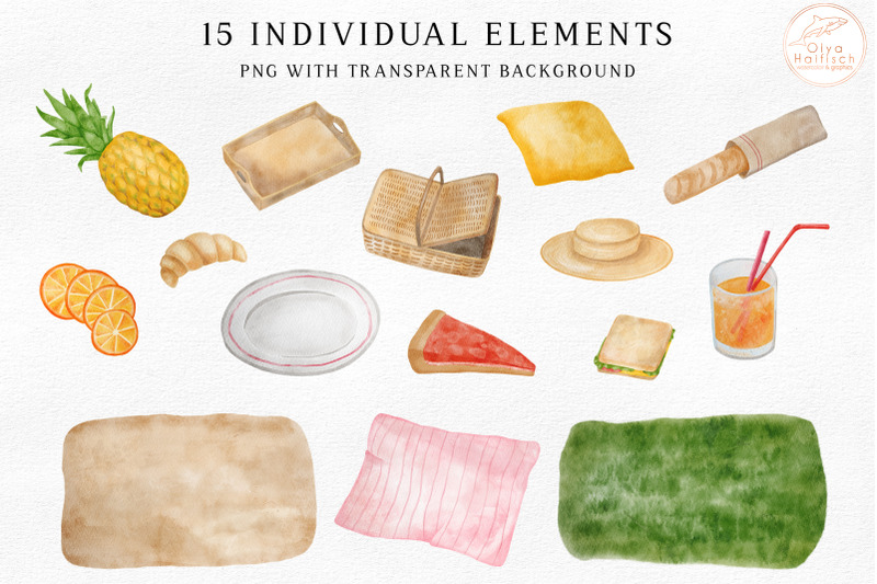 summer-picnic-clipart-set-digital-watercolor-picnic-food-png