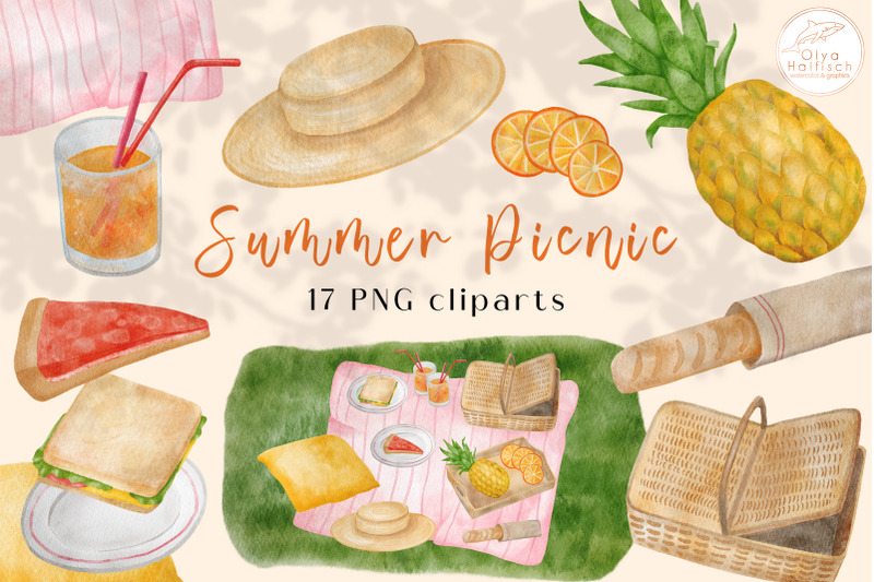 summer-picnic-clipart-set-digital-watercolor-picnic-food-png