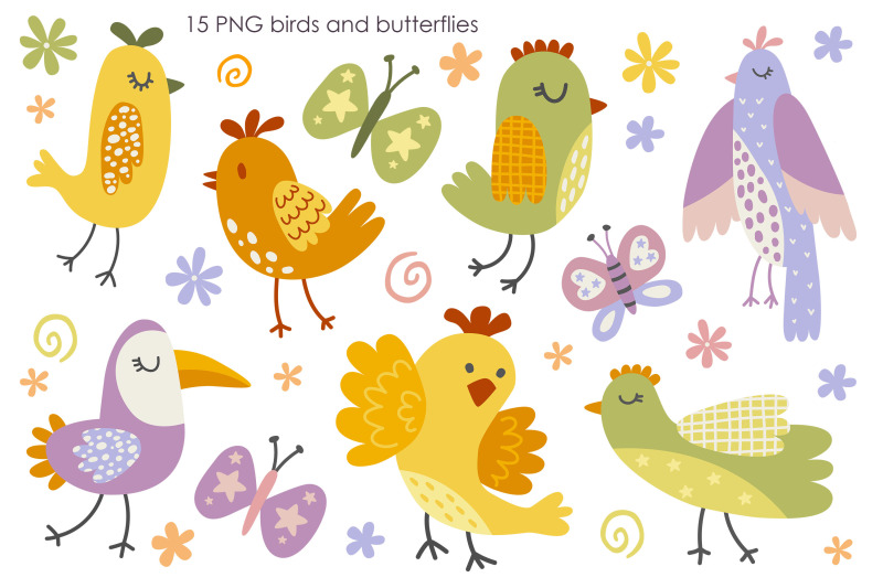 cute-birds-and-flowers-collection-vector-illustration