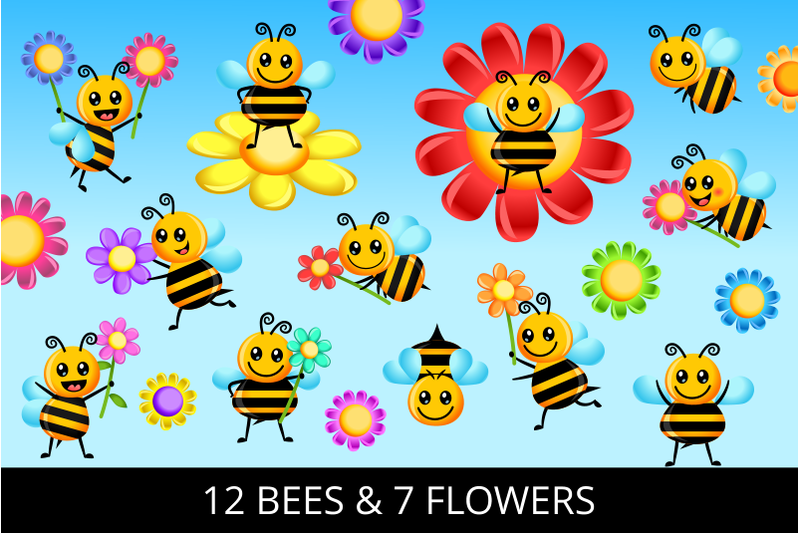 cartoon-garden-bees-spring-vector-clipart-set