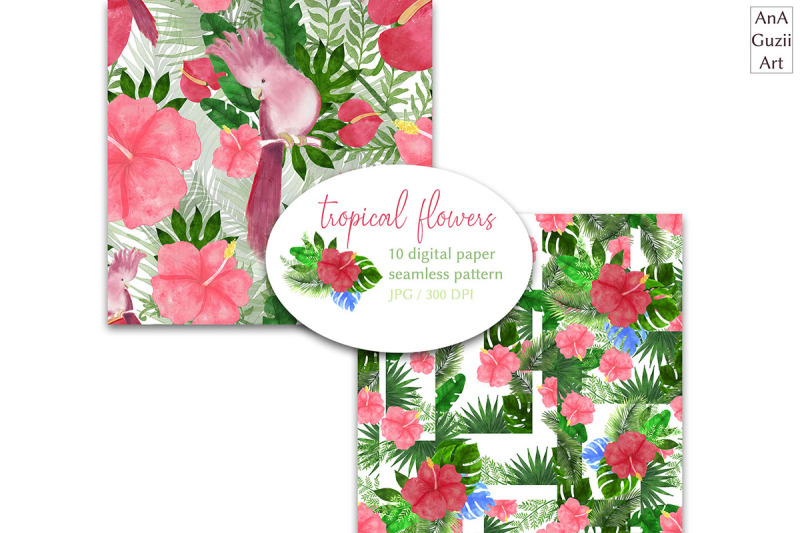 watercolor-tropical-digital-papers-seamless-pattern
