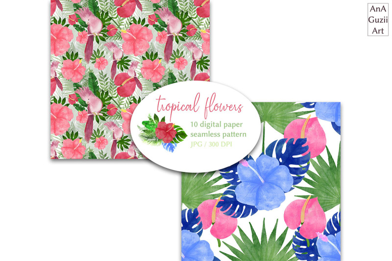 watercolor-tropical-digital-papers-seamless-pattern