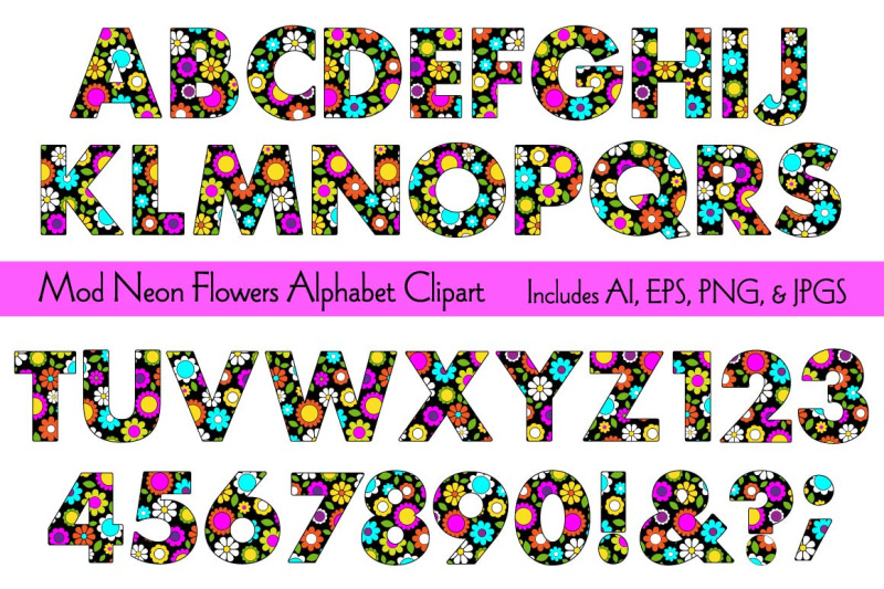 mod-neon-flowers-alphabet-clipart