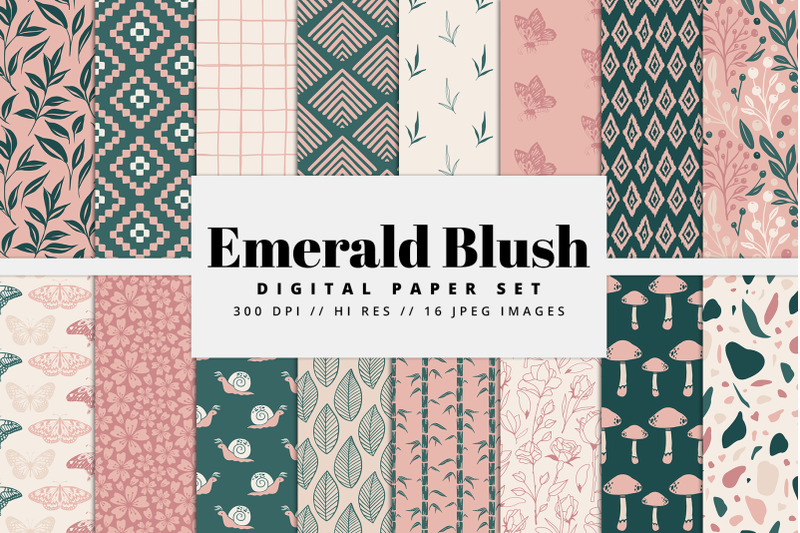 emerald-blush-digital-paper