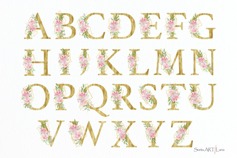 gold-geometric-alphabet-with-flowers