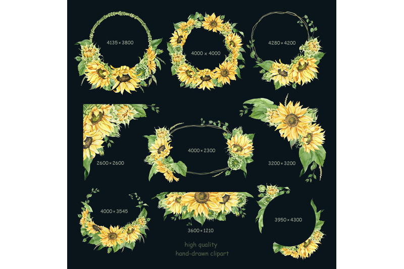sunflower-wreath-sunflower-summer-png-clipart-watercolor-yellow