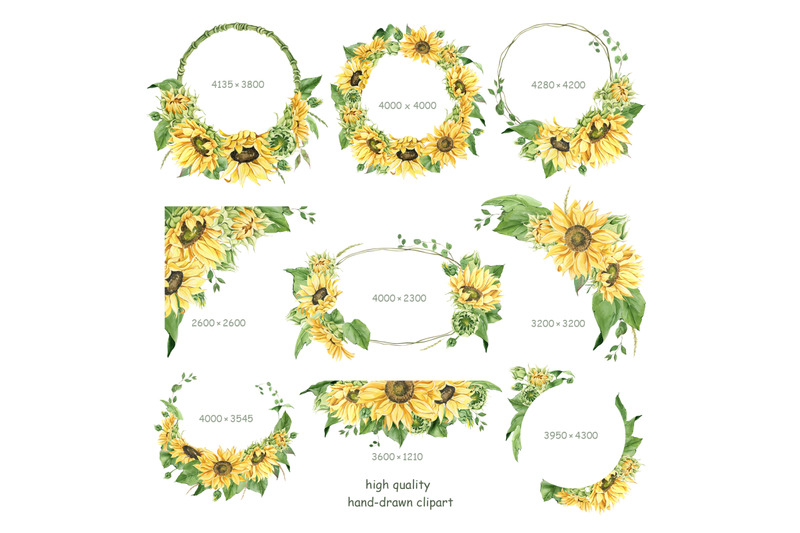 sunflower-wreath-sunflower-summer-png-clipart-watercolor-yellow