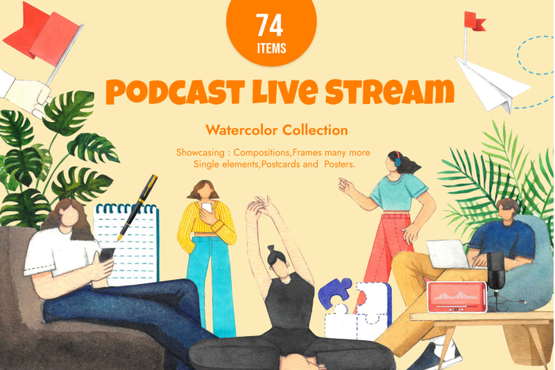 podcast-live-stream-watercolor-illustration