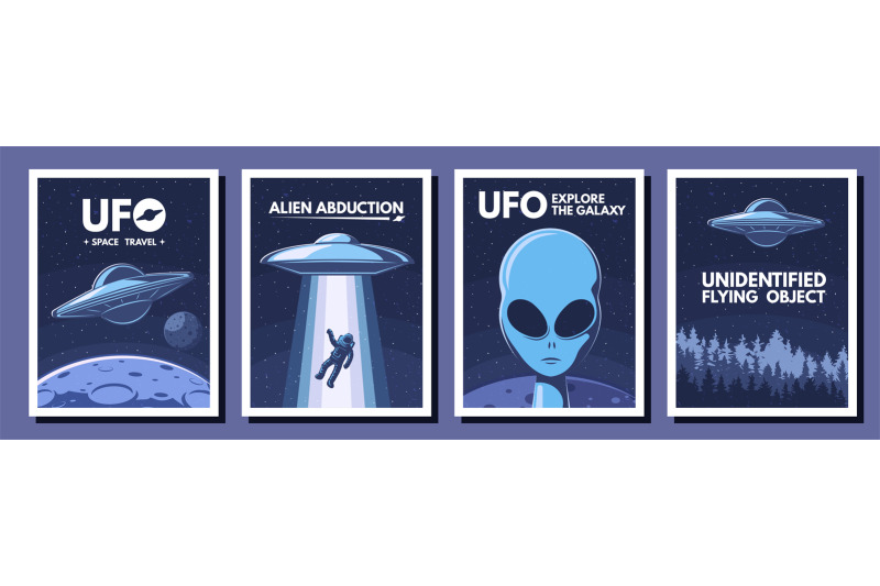 space-ufo-posters-retro-alien-flying-object-and-space-travel-vector