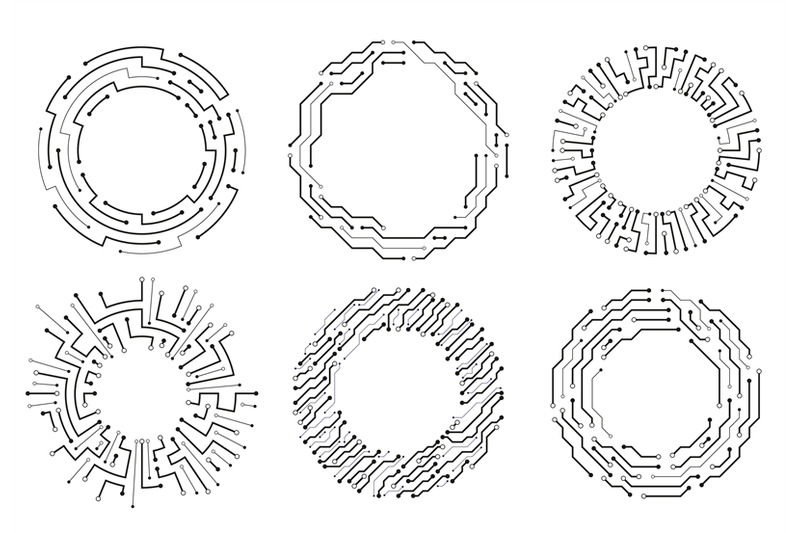 circuit-board-circle-frames-abstract-digital-round-frame-hardware-bo