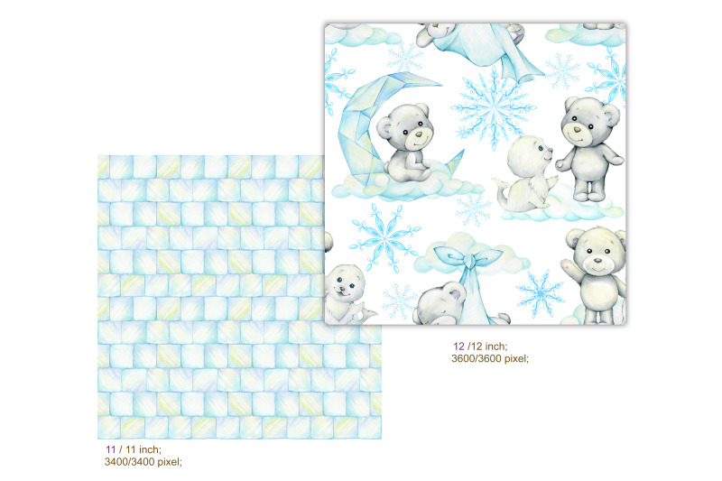 watercolor-snowflake-polar-bears-penguin-penguins-digital-paper-cl