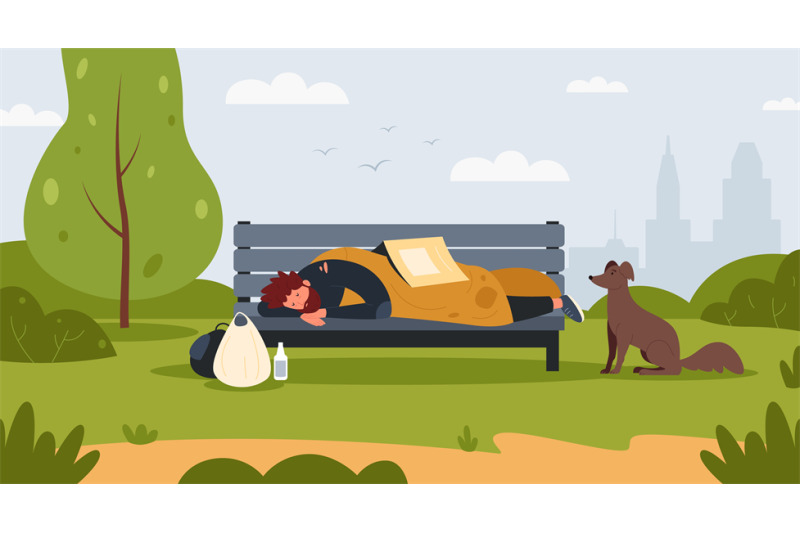 homeless-on-street-cartoon-dirty-poor-man-character-sleeping-outdoor