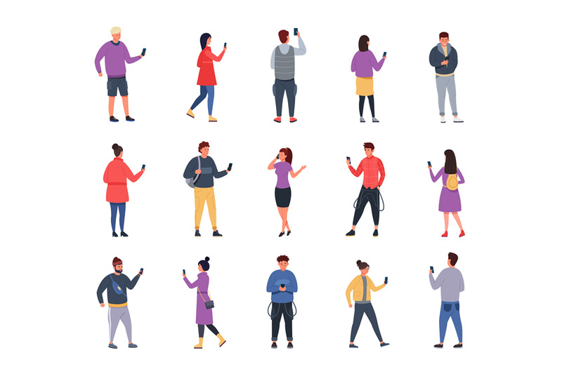 crowd-with-phones-cartoon-persons-holding-and-talking-on-smartphone