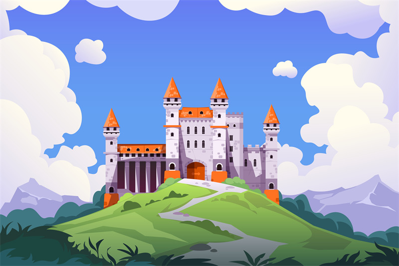 medieval-castle-landscape-cartoon-medieval-chateau-with-towers-and-st