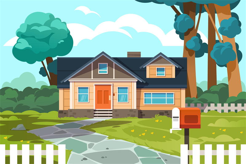 suburban-cottage-cartoon-country-house-exterior-neighborhood-home-wi