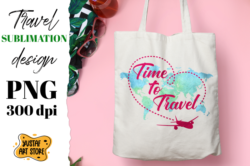 time-to-travel-watercolor-sublimation-design