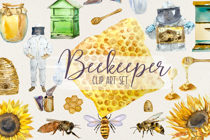 beekeeper-watercolour-clip-art-set