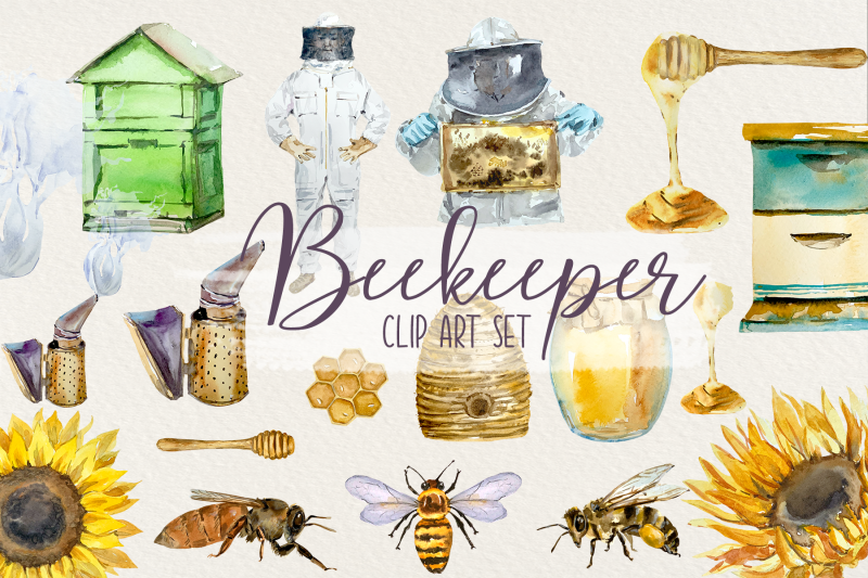 beekeeper-watercolour-clip-art-set