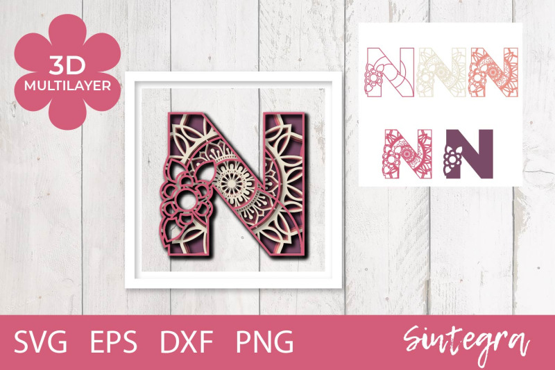 3d-floral-letter-n-mandala-multilayer-svg-cut-file