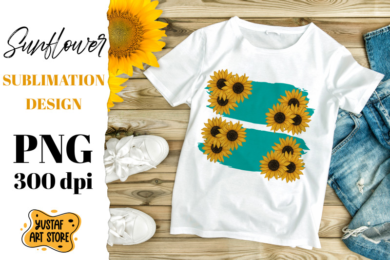 watercolor-sunflower-and-turquoise-stroke-sublimation-design
