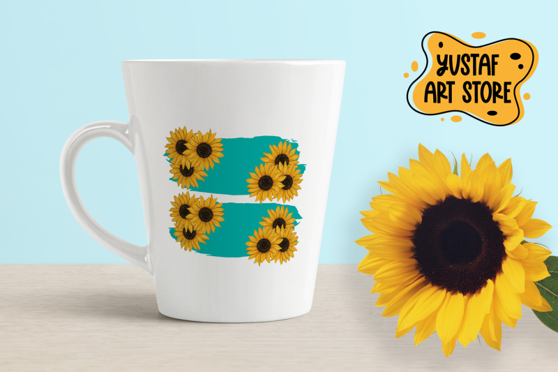 watercolor-sunflower-and-turquoise-stroke-sublimation-design