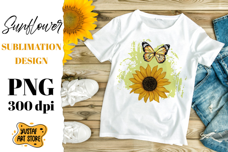 watercolor-sunflower-and-yellow-butterfly-sublimation-design